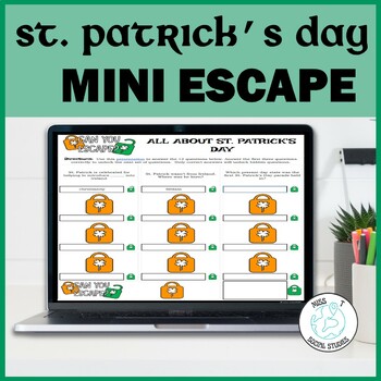 Preview of Social Studies St. Patrick's Day March Activity: Self-Checking Mini Escape