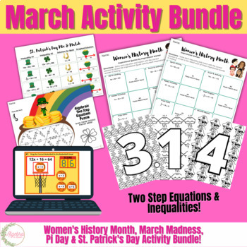 Preview of March Activity Bundle // Algebraic Two Step Equations & Inequalities