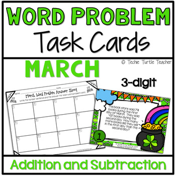 Preview of March Addition & Subtraction 3-Digit Spring Word Problem Task Cards
