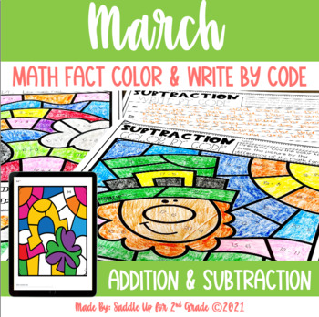 Preview of March Addition and Subtraction Color by Number - St Patricks Day Math