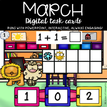 Preview of March Addition to 10 using a ten frame (Lion & Lamb theme)