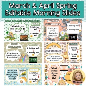 Preview of March & April Spring Editable Morning Slides