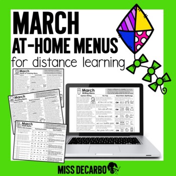 Preview of March First Grade Choice Board Activities - Math, Writing, Reading At Home Menu