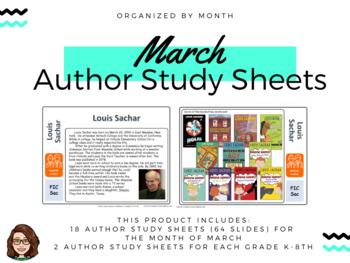 Preview of March Author Study Sheets - Shelf Markers, PPT slides, Monthly Display