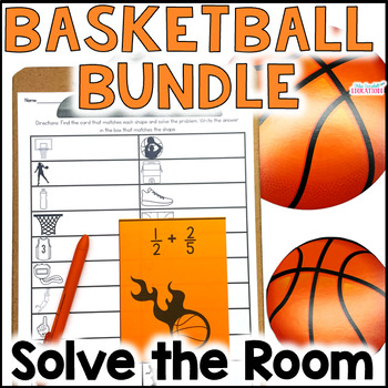 Preview of March Basketball Activities - Solve the Room Math Scoot BUNDLE - Math Centers