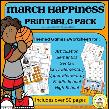 Preview of March Basketball Speech Therapy Printable Pack