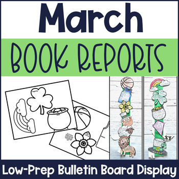 Preview of March Book Report Craft Low Prep Winter Bulletin Board Nonfiction Fiction