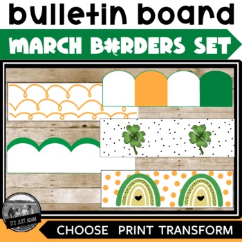Preview of March Bulletin Board Border Set St Patrick's Day Squiggle Doodle Boho Rainbow