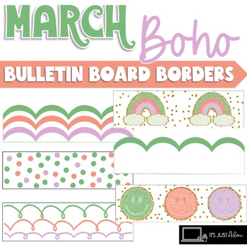 March Bulletin Board Borders Boho Rainbow St Patrick's Day Borders ...