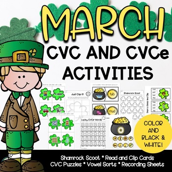 Preview of March CVC & CVCe Literacy Activities & Printables