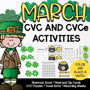 March CVC & CVCe Literacy Activities & Printables by Kinderbrations