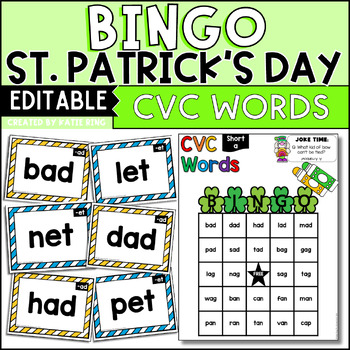 Preview of March CVC Words BINGO Cards - No Prep Printable & Editable Activities