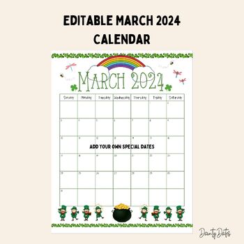 Preview of Editable March 2024 Calendar