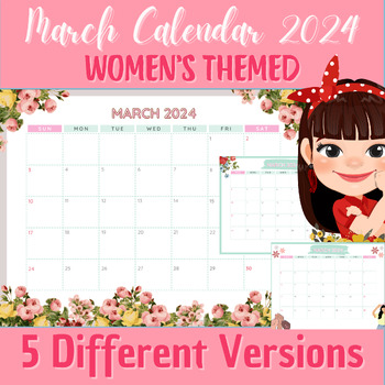 Preview of March Calendar 2024 | Women's Themed | 5 Different Versions
