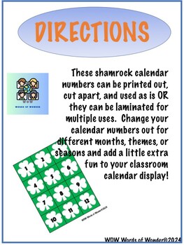 Preview of March Calendar Numbers - Shamrocks