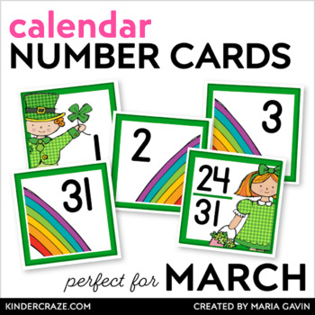 Preview of March Calendar Numbers - leprechaun theme number cards for St. Patrick's Day