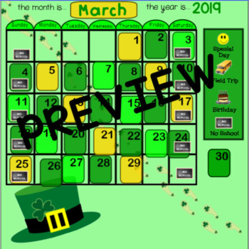 Preview of March Calendar for Smartboard -EDITABLE-