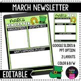 March Classroom Newsletter Template - EDITABLE - Print & Digital