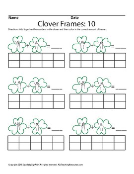 Preview of March Clover Frames: 10 (Math), St. Patrick's Day ASL Sign Language