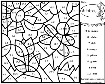 March Color by Number Addition and Subtraction BUNDLE by Primary Piglets