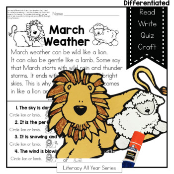Preview of March Comes In Like A Lion and Out Like a Lamb - Literacy and Craft