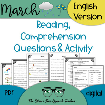 Preview of March Comprehensible Reading Comprehension and Activity ENGLISH VERSION