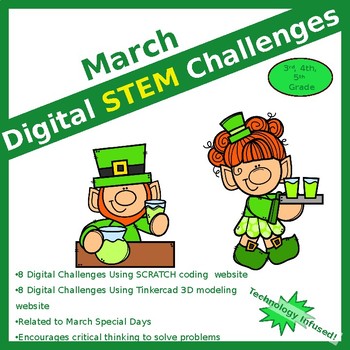 Preview of March DIGITAL STEM challenge|coding|St Patrick's Day