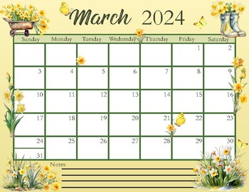 Preview of March Daffodil Printable Calendar
