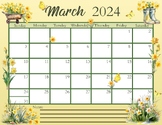 March Daffodil Printable Calendar