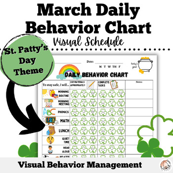 Preview of March Daily Behavior Chart | Editable Class schedule |Visual Behavior Management