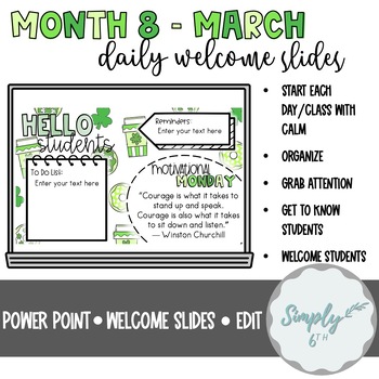 Preview of March Daily Classroom Slides | Agenda | Organization | Morning Meeting