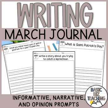 Preview of March Daily Journal Writing Prompts | Saint Patrick's Day Theme | Spring Theme