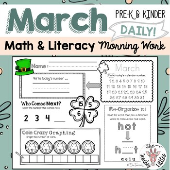 Preview of March Daily Literacy & Math Morning Work {Pre-K & Kindergarten} No Prep!