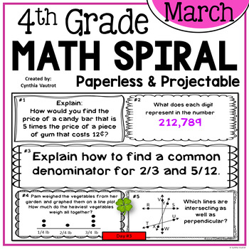 Preview of March Daily Math Spiral for 4th Grade (Common Core)