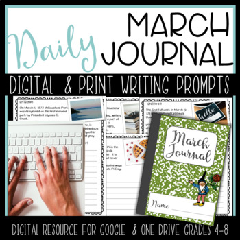 Preview of March Daily Writing Journal Prompts Bell Ringer and Warm Up Activities