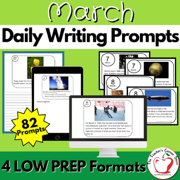 Preview of March Daily Writing Prompts - National Days - Task Cards - Morning Work