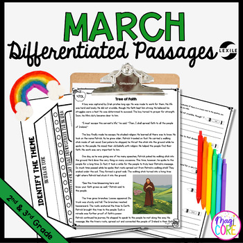 Preview of March Differentiated Reading Comprehension Lexile Passages - 2nd & 3rd Grade