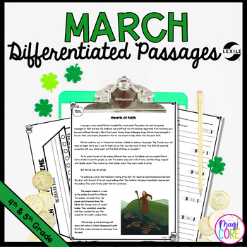 Preview of March Differentiated Reading Comprehension Passages Lexile - 4th & 5th Grade