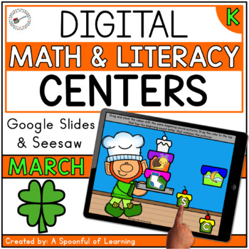 Preview of March Digital Centers for Kindergarten - Math & Literacy | Distance Learning
