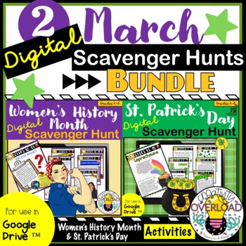Preview of March Digital Scavenger Hunt BUNDLE|Women's History Month & St. Patrick's Day