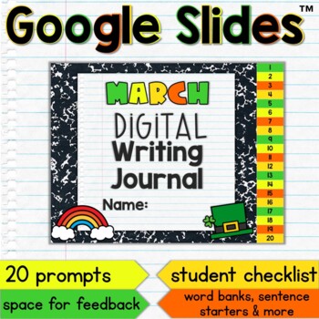 Preview of March Digital Writing Prompt Journal  Google Slides