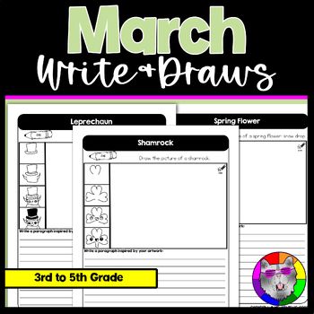 Preview of March Directed Drawing and Writing Worksheets Write & Draws 3rd-5th Grade