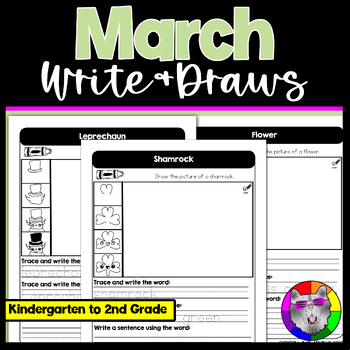 Preview of March Directed Drawing and Writing Worksheets Write & Draws K-2nd Grade