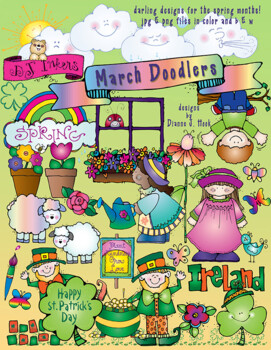 Preview of March Doodlers Clip Art for St. Patrick's Day and Springtime Smiles by DJ Inkers