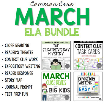 Preview of March ELA Activities Bundle for Middle School