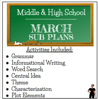 Preview of March ELA Sub Plan Activities for Middle and High School