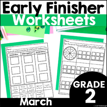 Preview of March Early Finishers Spring Phonics and Math Worksheet Packets for 2nd Grade