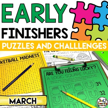 Preview of March Spring Early Finishers Puzzles and St. Patrick's Day Word Search Packet