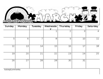 Preview of March Editable Calendar