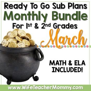 Preview of March Emergency Sub Plans 1st 2nd Grade Math & ELA Mini Bundle